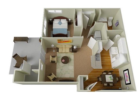 Floor plan for 1 bed, 1 bath, 731 sqft